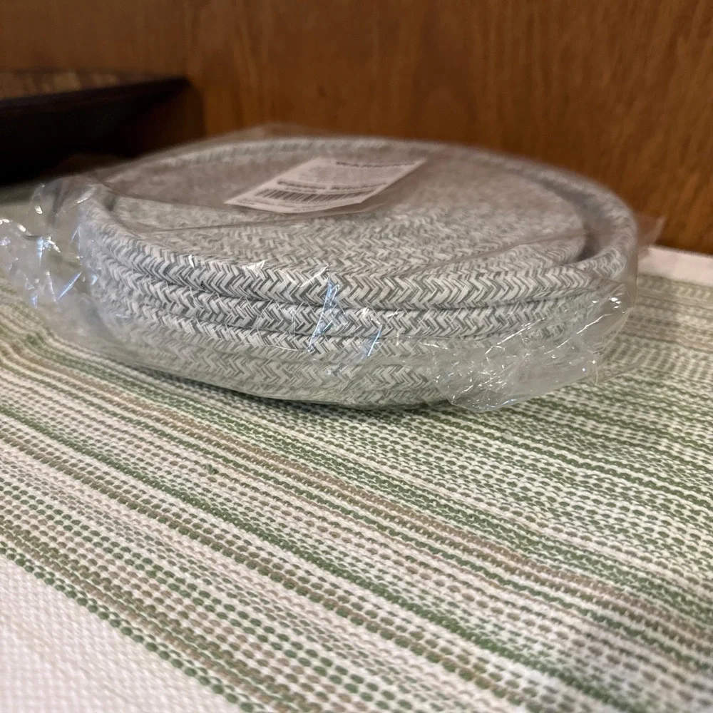 Set of 4 Woven Cotton Trivets & Holder – Green & White – New Farmhouse 7